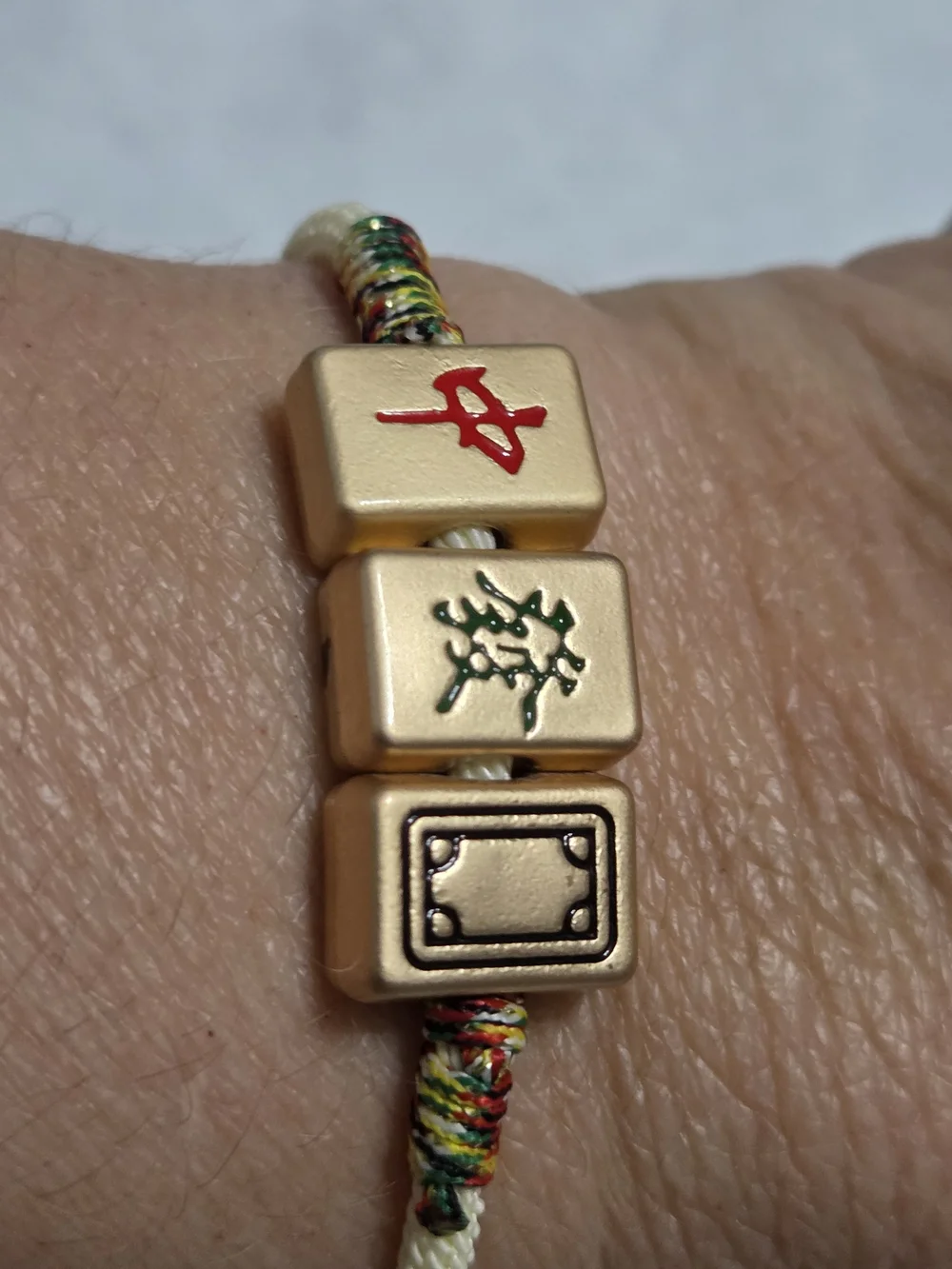 Lucky Mahjong Tile Bracelet Feng Shui Wealth & Success Charm Adjustable Cord